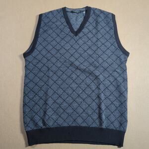 Segreto 100% Pure New Wool Argyle Sweater Vest Blue Gray Made in Italy